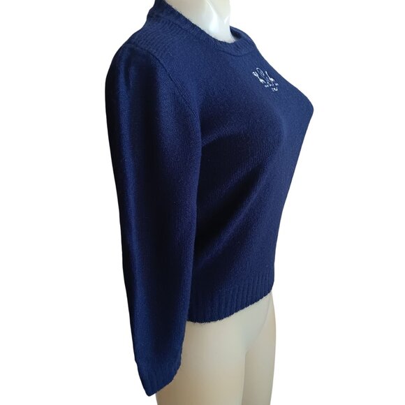 Women's Crewneck Sweater Small Vintage 70's Buttery Blue KLM Embroidered Logo - Picture 4 of 6